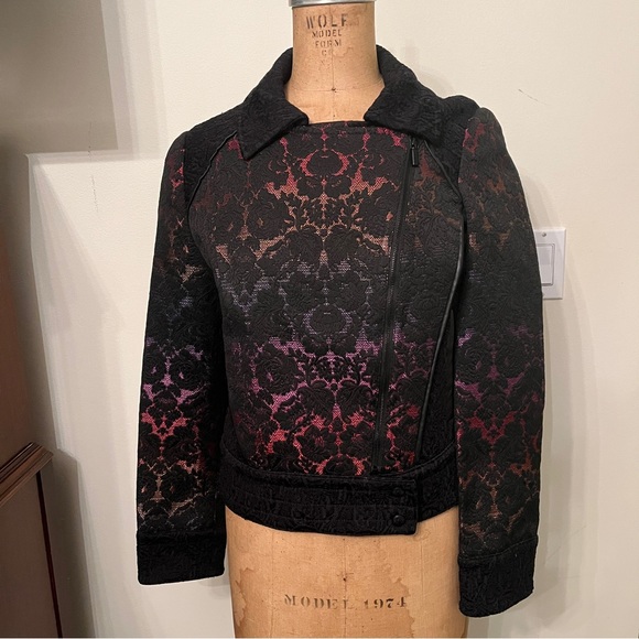 Marchesa Voyage Lace Motorcycle Zip Up Jacket - Picture 1 of 7